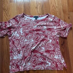 Karen Scott Red and White Paisley Short Sleeve Top